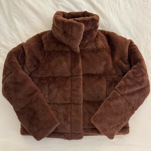 Abercrombie & Fitch Plush Faux Fur Jacket in Rich Brown